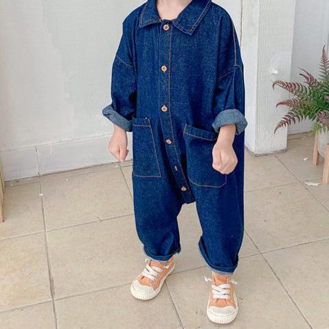 Jumpsuit/Overall för småbarn och barn – I Love My Mummy, Blå/Beige, Bomull, Storlek 1–7 år