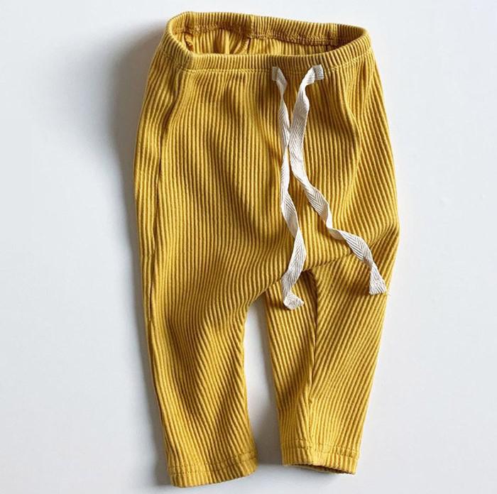 Leggings med Ribb – Flickor, Beige/Brun/Blå/Rosa/Gul, Bomull, Storlek 0–2 år