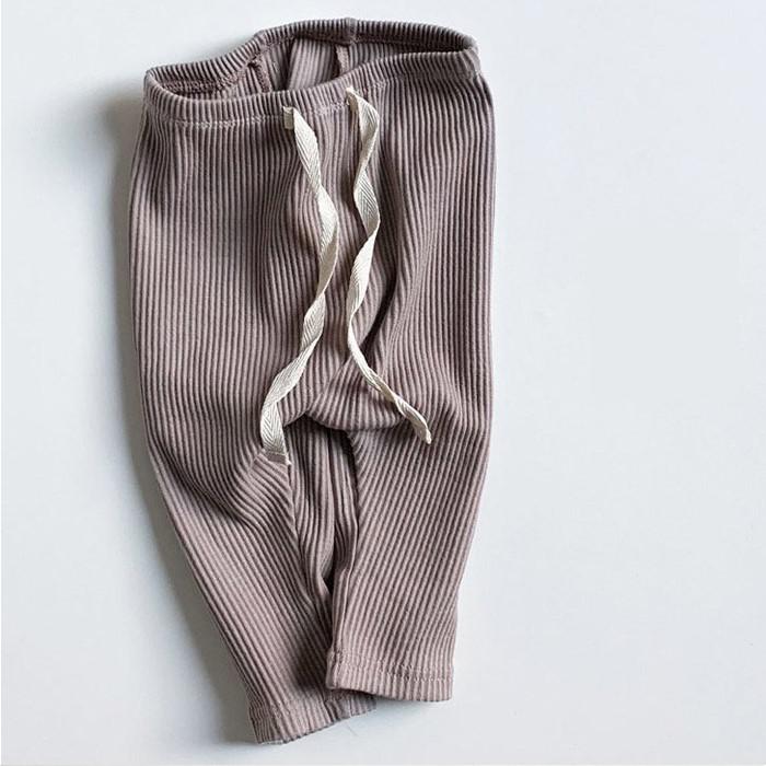 Leggings med Ribb – Flickor, Beige/Brun/Blå/Rosa/Gul, Bomull, Storlek 0–2 år