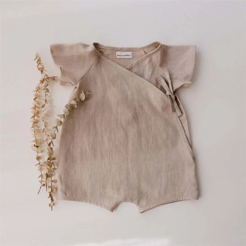 Linne Baby Romper Sommar – Andningsbar & Bekväm | Unisex Babykläder