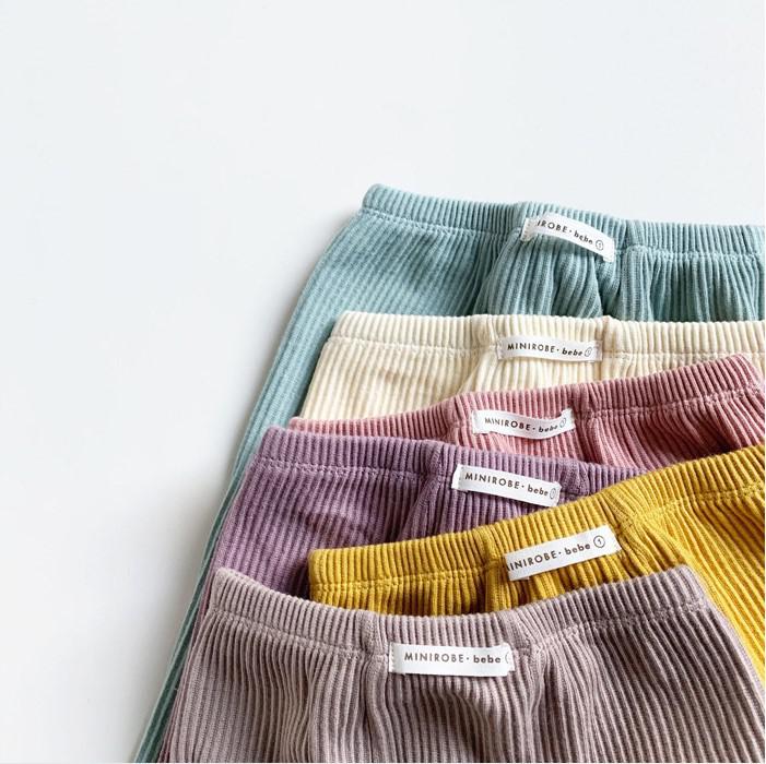 Leggings med Ribb – Flickor, Beige/Brun/Blå/Rosa/Gul, Bomull, Storlek 0–2 år