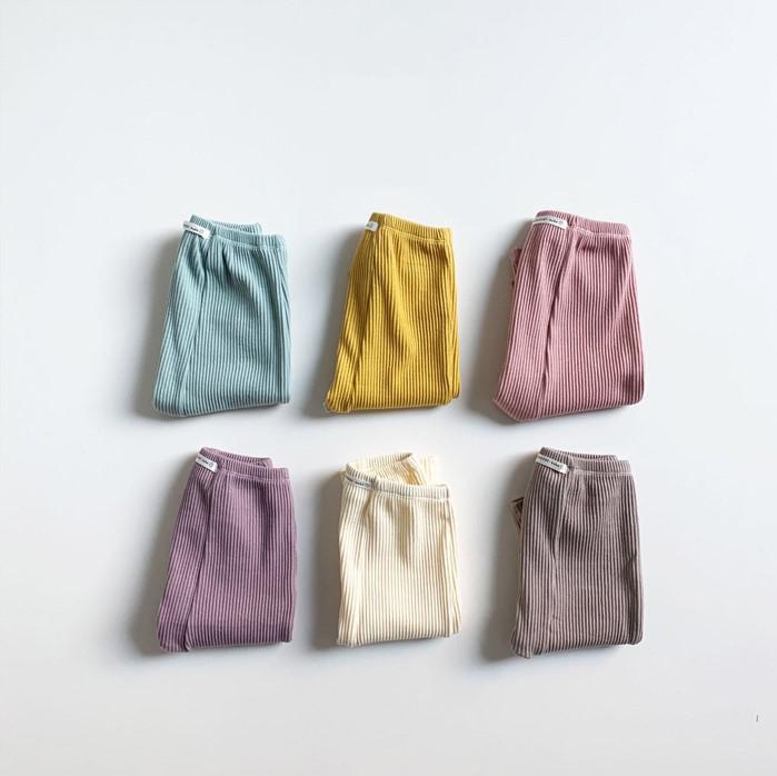 Leggings med Ribb – Flickor, Beige/Brun/Blå/Rosa/Gul, Bomull, Storlek 0–2 år