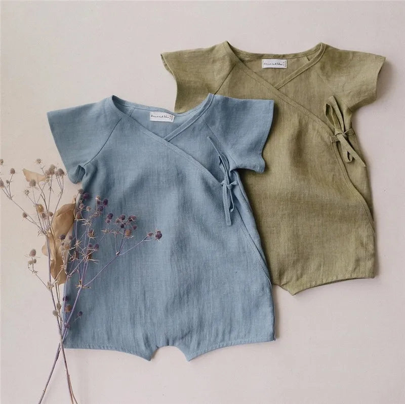Linne Baby Romper Sommar – Andningsbar & Bekväm | Unisex Babykläder