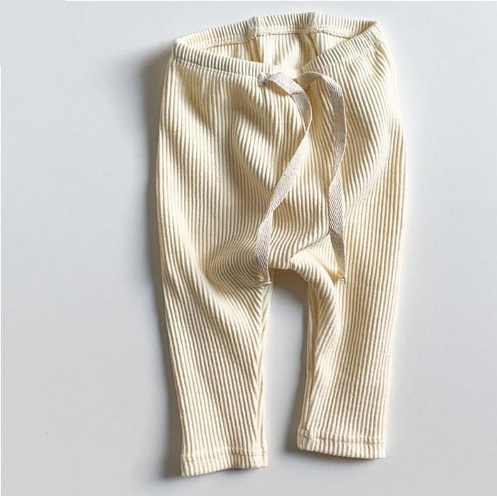 Leggings med Ribb – Flickor, Beige/Brun/Blå/Rosa/Gul, Bomull, Storlek 0–2 år