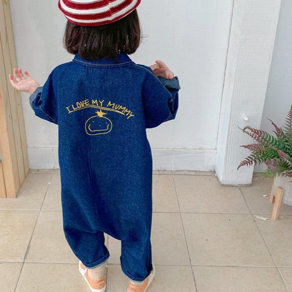 Jumpsuit/Overall för småbarn och barn – I Love My Mummy, Blå/Beige, Bomull, Storlek 1–7 år