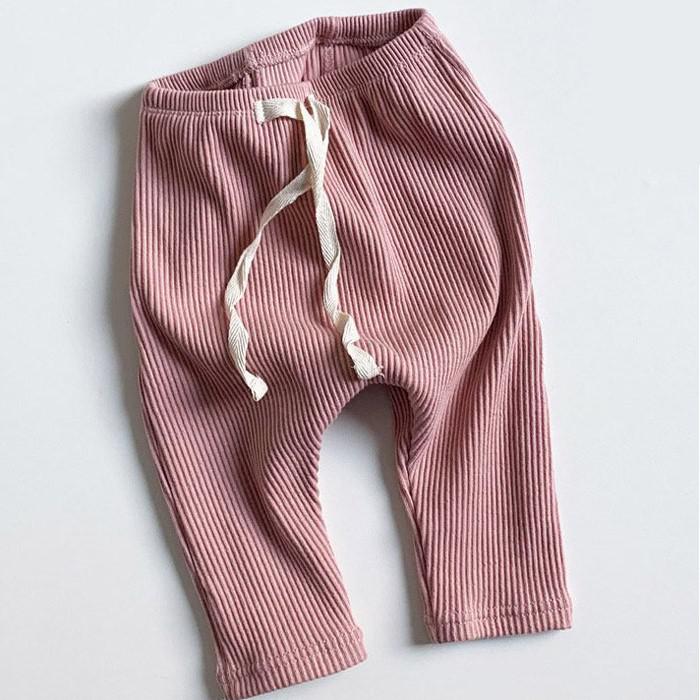 Leggings med Ribb – Flickor, Beige/Brun/Blå/Rosa/Gul, Bomull, Storlek 0–2 år