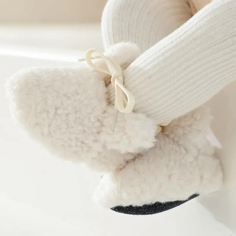 Halkfria Bunny-tofflor för Bebisar – MoreForMini Unisex, Kräm, Ull, Storlek 0–2 År