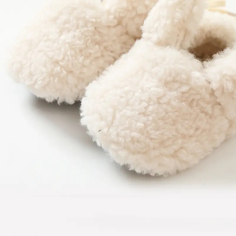 Halkfria Bunny-tofflor för Bebisar – MoreForMini Unisex, Kräm, Ull, Storlek 0–2 År