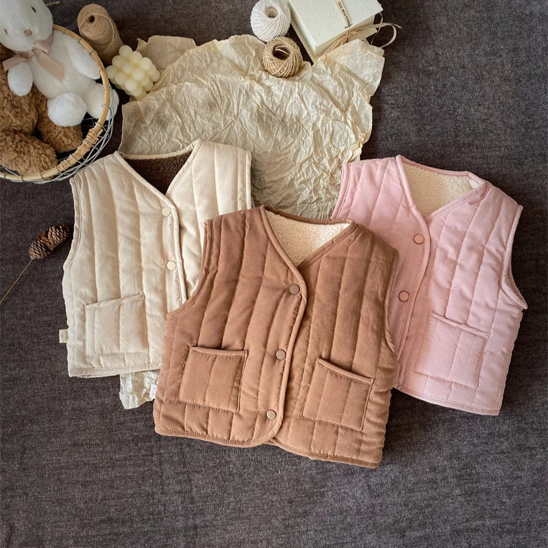 Väst med Ull – Gaborone Unisex, Rosa/Brun/Beige, Bomull, Storlek 0–6 år