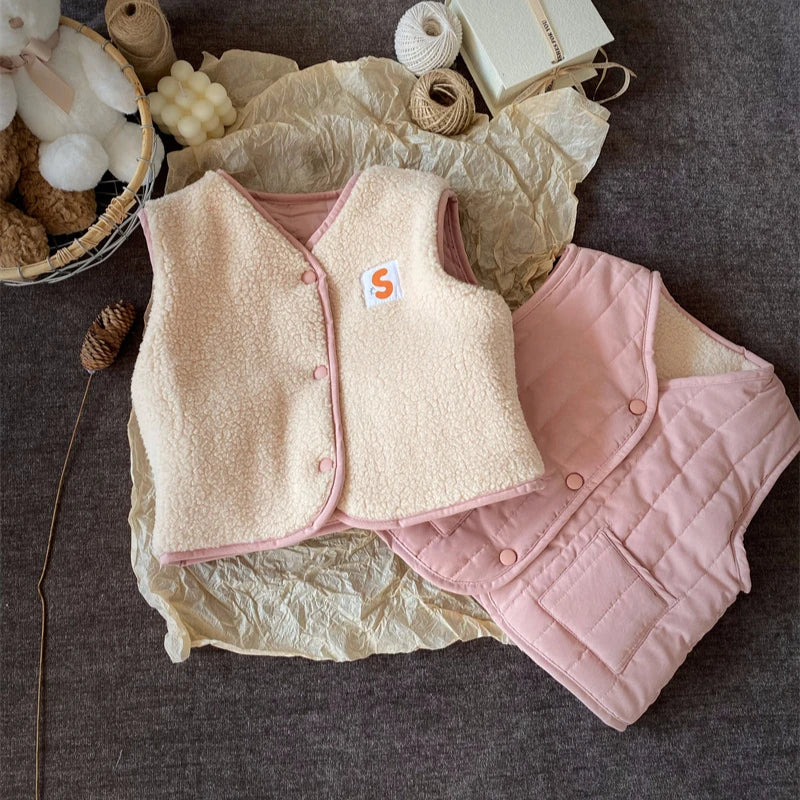 Väst med Ull – Gaborone Unisex, Rosa/Brun/Beige, Bomull, Storlek 0–6 år