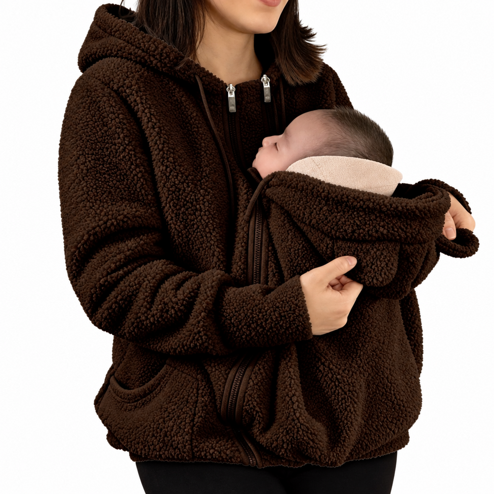 Bärjacka 2-i-1 för mamma och bebis – mjuk fleece, huva, dragkedja, fickor | babywearing-hoodie