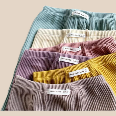 Leggings med Ribb – Flickor, Beige/Brun/Blå/Rosa/Gul, Bomull, Storlek 0–2 år