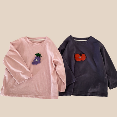 Långärmad tröja med 3D – Fruity Friends Unisex, Rosa/Grå, Bomull, Storlek 0–8 år