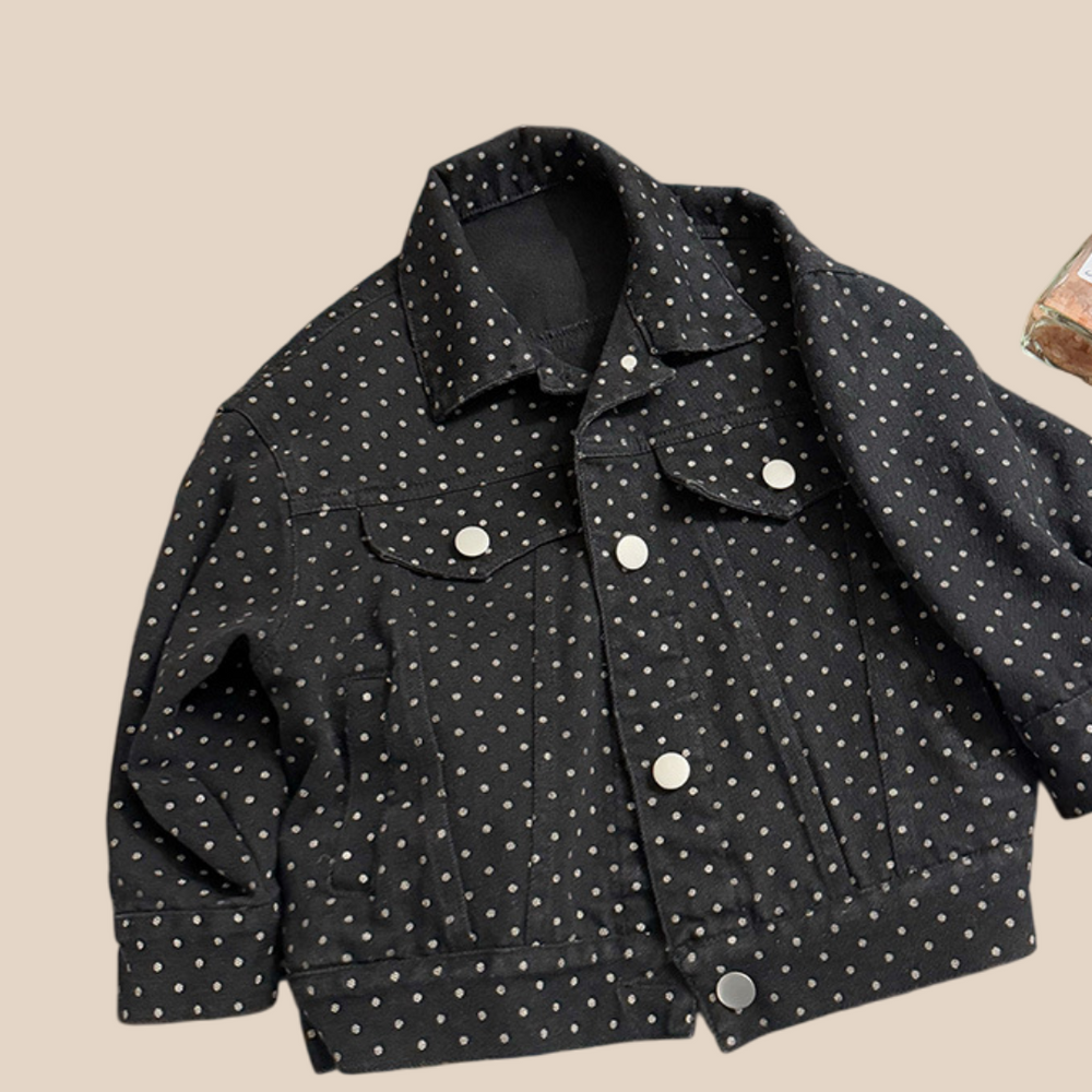 Jeansjacka med prickar – LittleTrend Flickor, Svart, Bomull, Storlek 1–8 år