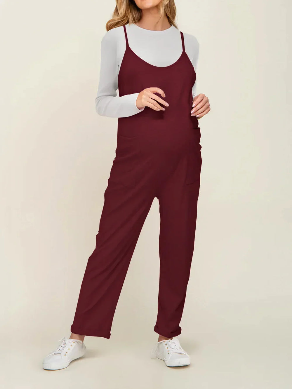 Gravidjumpsuit med stora fickor – ledig passform, stretchig bomullsmix | mammakläder