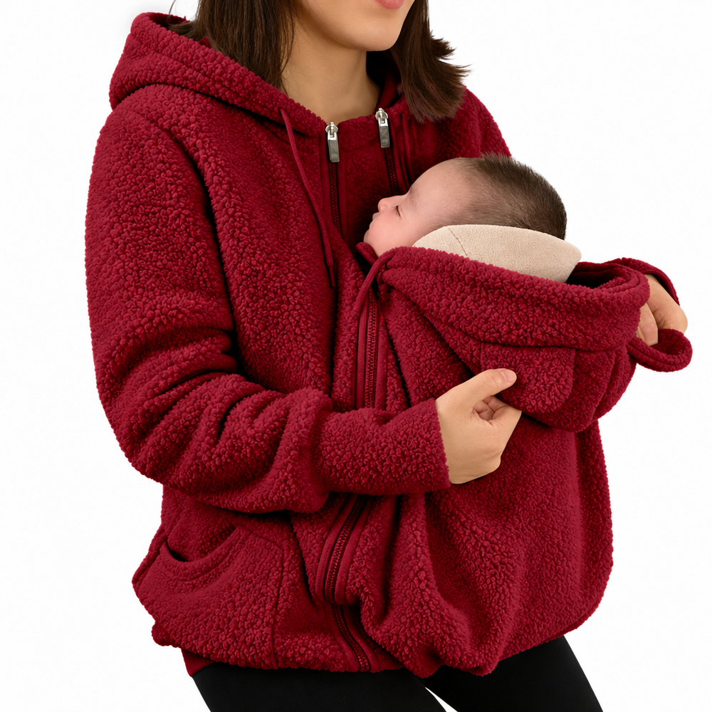 Bärjacka 2-i-1 för mamma och bebis – mjuk fleece, huva, dragkedja, fickor | babywearing-hoodie