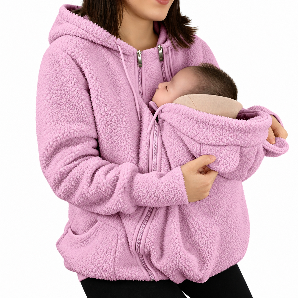 Bärjacka 2-i-1 för mamma och bebis – mjuk fleece, huva, dragkedja, fickor | babywearing-hoodie