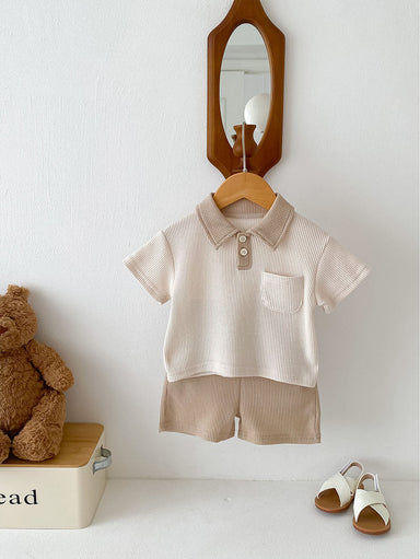 Luca Polo Babyset – Somrig Ribbad Outfit med Polokrage – Unisex | Storlek 0–3 år | Maison Minimi