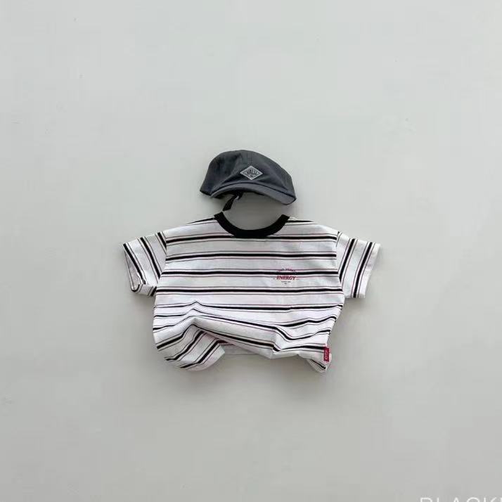 Mini Energy Baby T-shirt – Randig bomullströja med texttryck | Unisex | Storlek 0–3 år