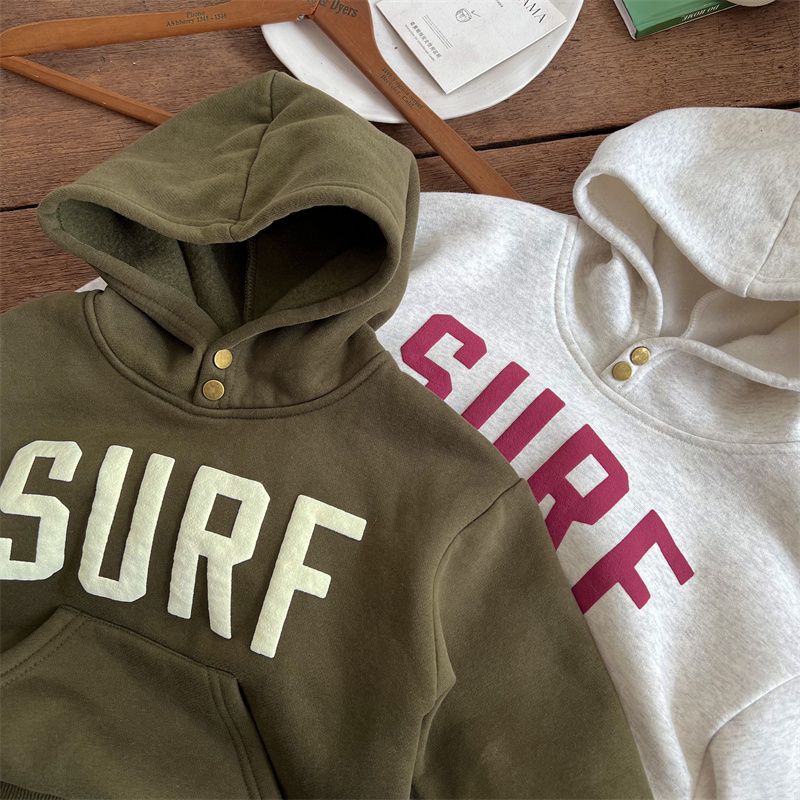 Hoodie – WaveRider Unisex, Grön/Röd/Grå, Bomull, Storlek 0–6 år