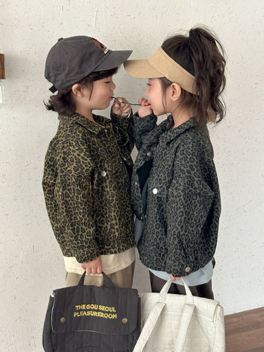 Jeansjacka med leopardmönster – Wild & Free Unisex, Brun/Grå, Bomull, Denim, Storlek 0–2 år