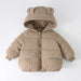 Vinterjacka med Björnöron och Ribbad Struktur – Lusa Flicka, Brun/Vit/Rosa/Beige, Polyester, Storlek 0–8 år