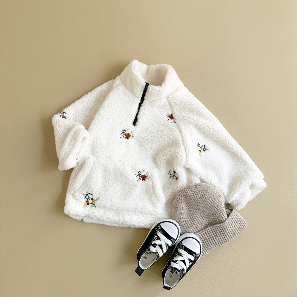 Fleecetröja med Blommönster – Flicka, Vit, Storlek 0–3 år