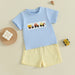 MiniMachines Sommerset för Pojkar | T-shirt med Byggfordon & Randiga Gula Shorts | Bomull & Polyester | 0–4 År | Bekväm Sommaroutfit