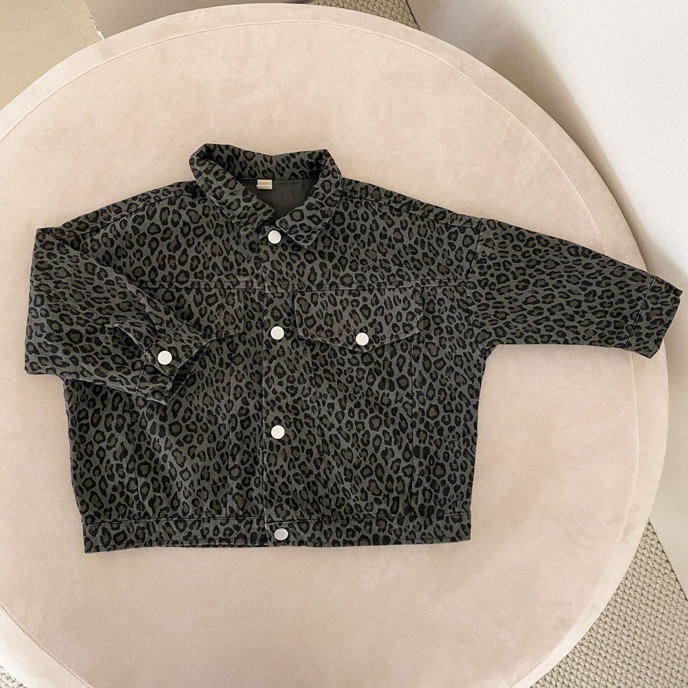 Jeansjacka med leopardmönster – Wild & Free Unisex, Brun/Grå, Bomull, Denim, Storlek 0–2 år