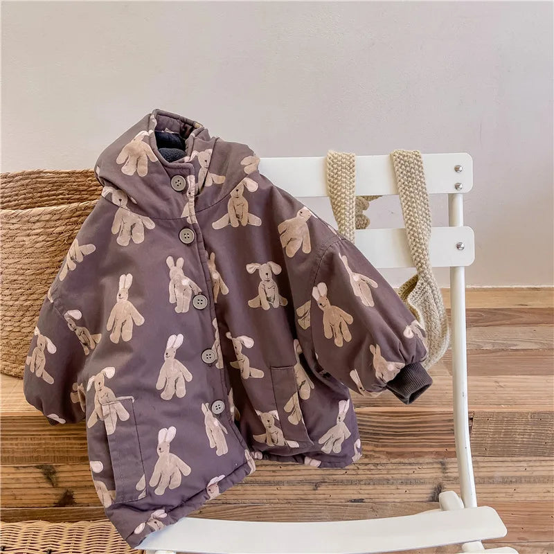 Jacka med Huva – Knuffel Unisex, Brun/Beige, Polyester, Storlek 0–6 år