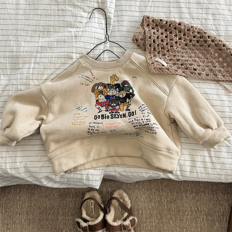 Tröja med tryck – FunCrew Unisex, Blå/Grå/Beige, Bomull, Storlek 0–6 år