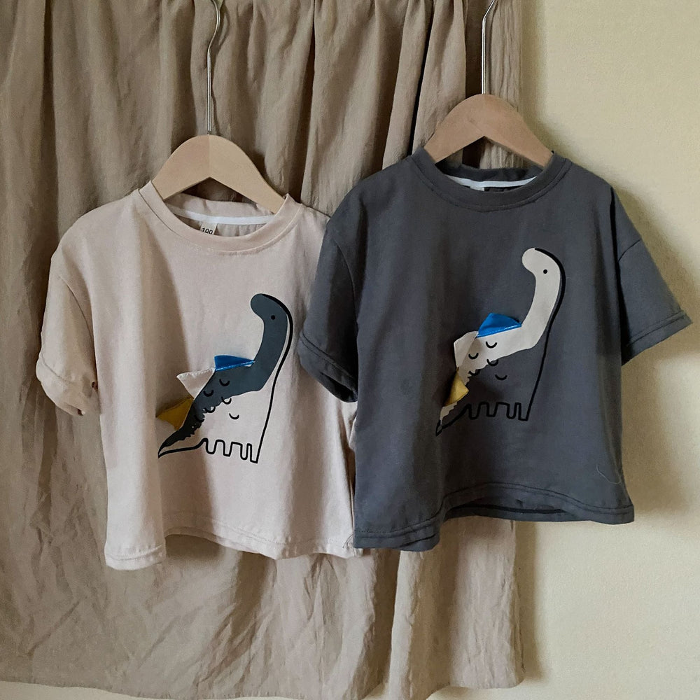 T-shirt med dinosaurie – Småbarn, Förskolebarn, Barn, Beige/Grå, Bomull, Storlek 1–7 år