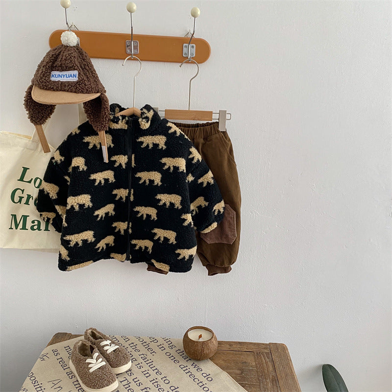 Fleeceväst med Björnmotiv – Björnar Unisex, Svart/Grön, Storlek 1–6 år