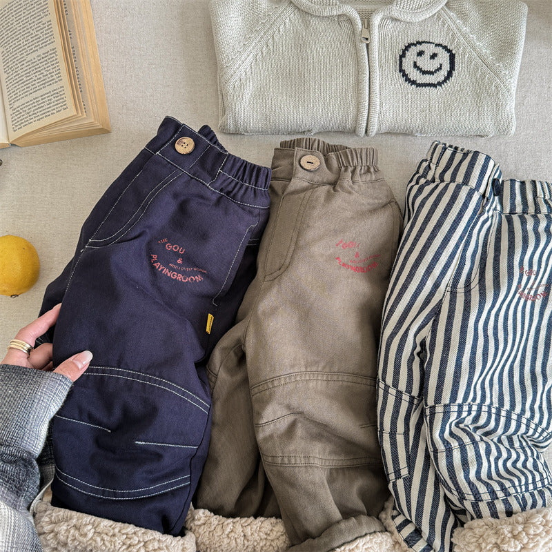 Byxa med Fleecefoder – Little Explorer Unisex, Blå/Grön/Randig, Bomull, Storlek 0–6 år