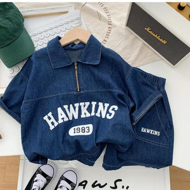 Denimset med shorts och skjorta – Hawkin Småbarn, Förskolebarn, Barn, Blå, Bomull, Storlek 1–7 år