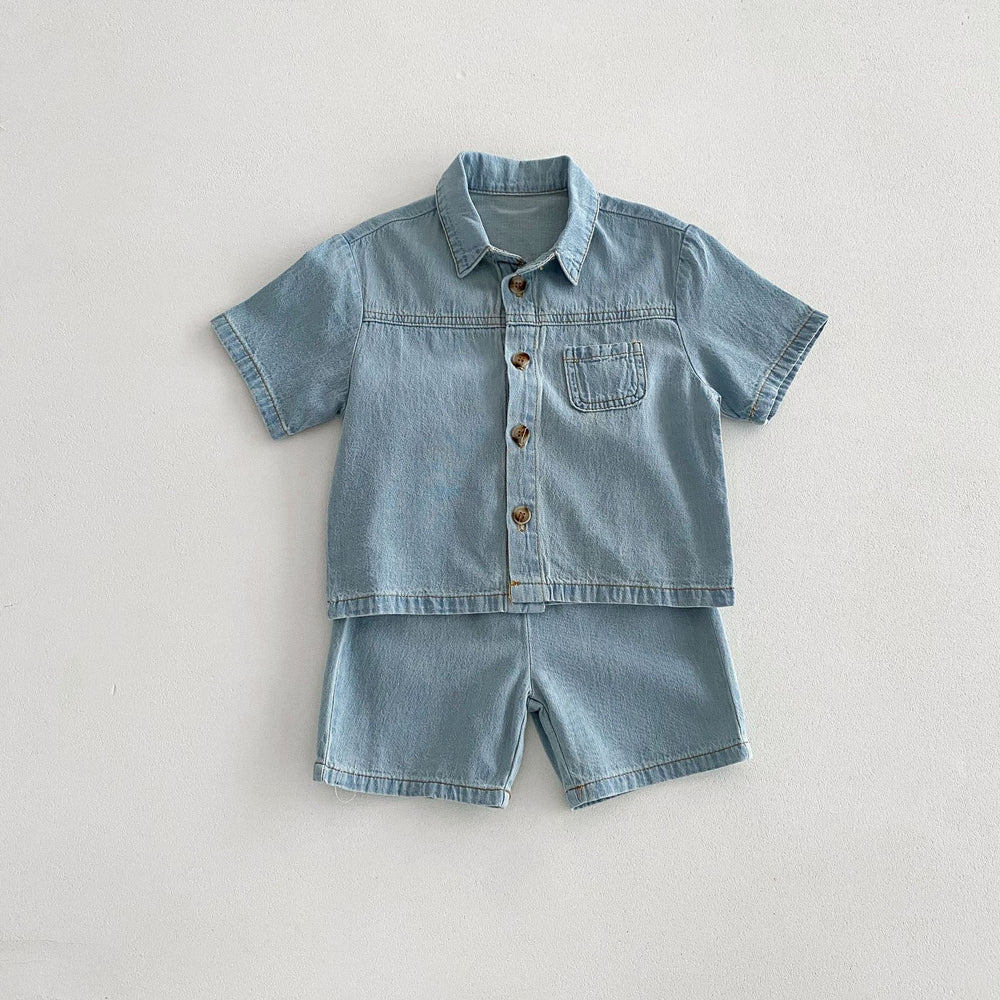 Denim sommarset med T-shirt och shorts – Baby, Småbarn, Förskolebarn, Barn, Blå, Bomull, Storlek 0–6 år