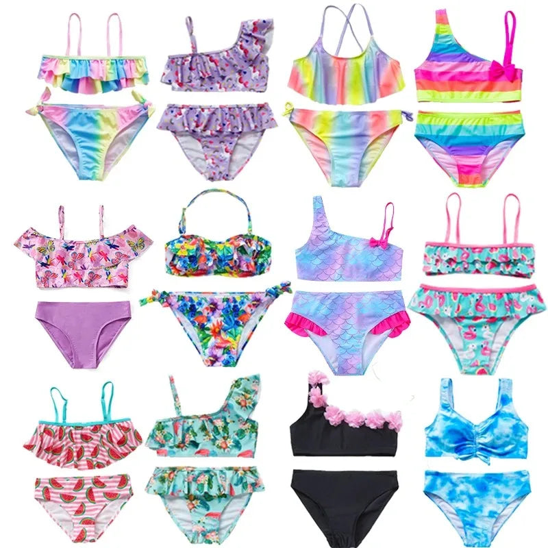 Flickor Tankini Baddräkt Sjöjungfruprint – Sommarstrandkläder | 3-12 år