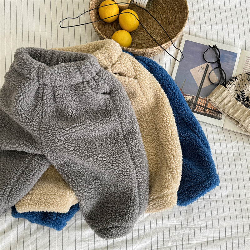 Teddyjoggingbyxa – Snuggle Unisex, Brun/Grå/Blå, Bomull, Storlek 0–6 år