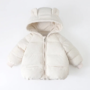 Vinterjacka med Björnöron och Ribbad Struktur – Lusa Flicka, Brun/Vit/Rosa/Beige, Polyester, Storlek 0–8 år
