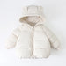 Vinterjacka med Björnöron och Ribbad Struktur – Lusa Flicka, Brun/Vit/Rosa/Beige, Polyester, Storlek 0–8 år