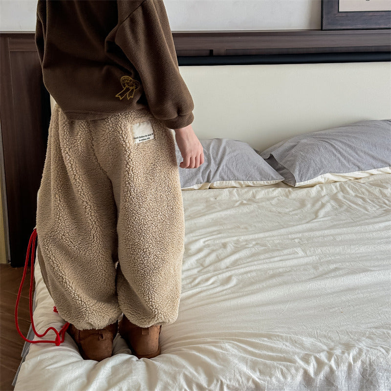 Teddyjoggingbyxa – Snuggle Unisex, Brun/Grå/Blå, Bomull, Storlek 0–6 år