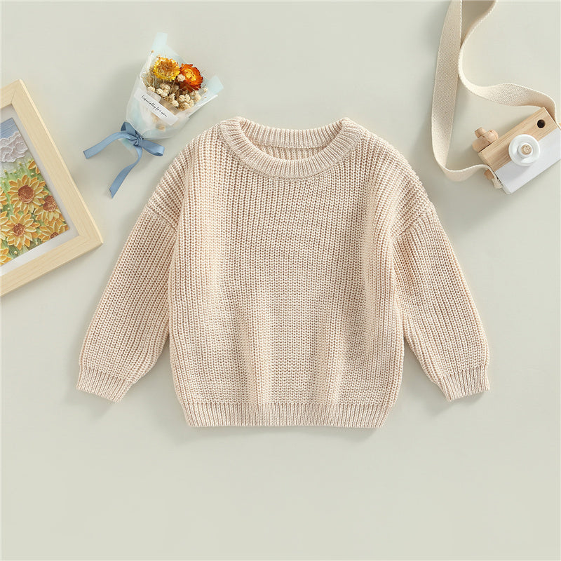 Stickad Tröja – Amba Unisex, Vit/Svart/Blå/Rosa/Grön/Grå/Brun, Bomull, Storlek 0–6 år