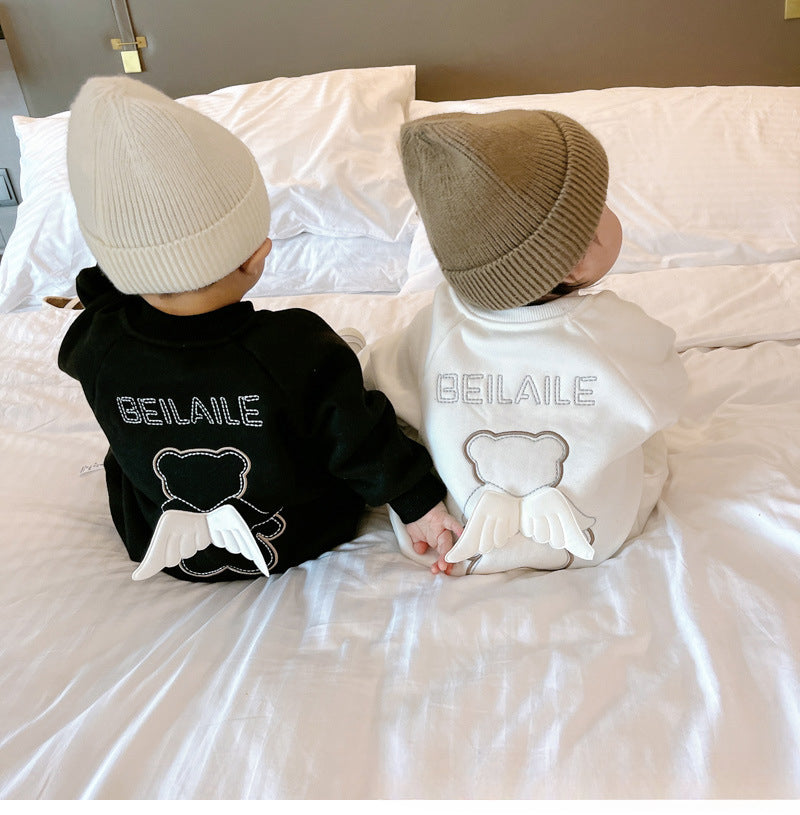 Overall med Änglavingar – Baby, Svart/Vit, Bomull, Storlek 0–2 år