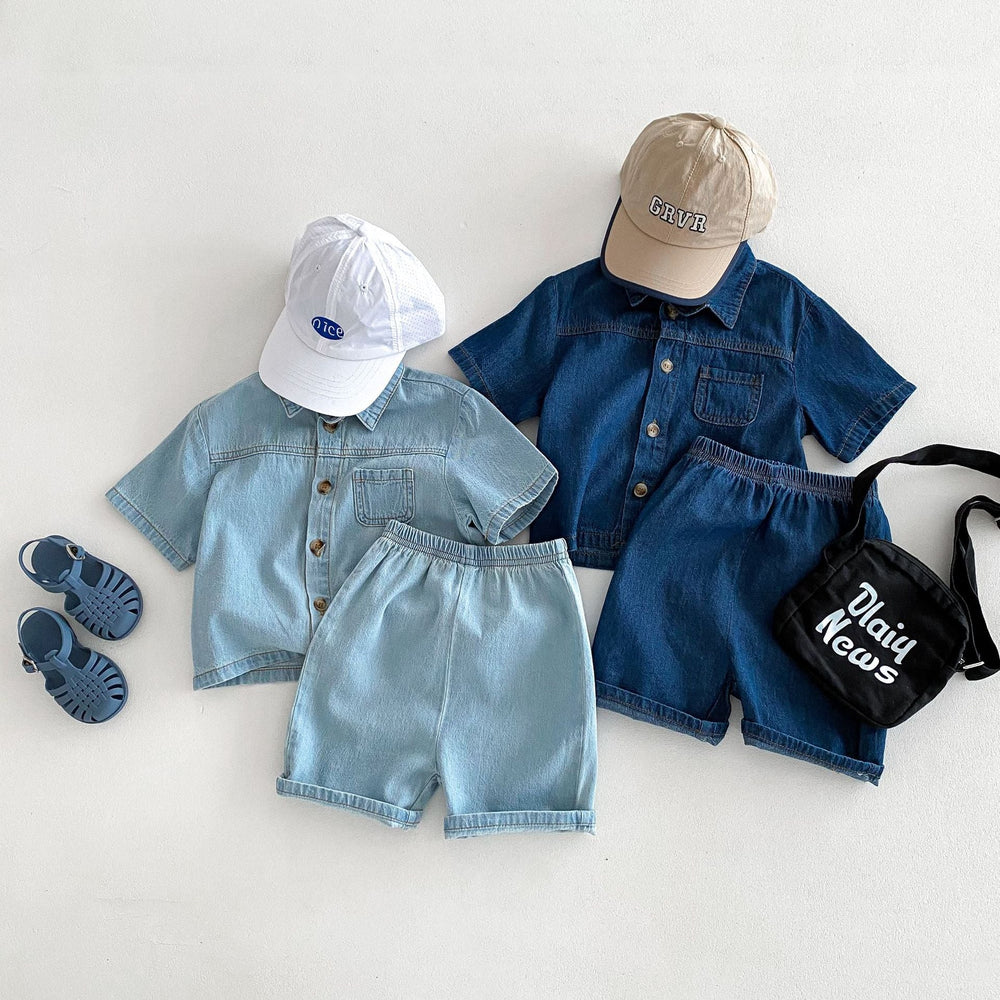 Denim sommarset med T-shirt och shorts – Baby, Småbarn, Förskolebarn, Barn, Blå, Bomull, Storlek 0–6 år