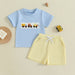 MiniMachines Sommerset för Pojkar | T-shirt med Byggfordon & Randiga Gula Shorts | Bomull & Polyester | 0–4 År | Bekväm Sommaroutfit