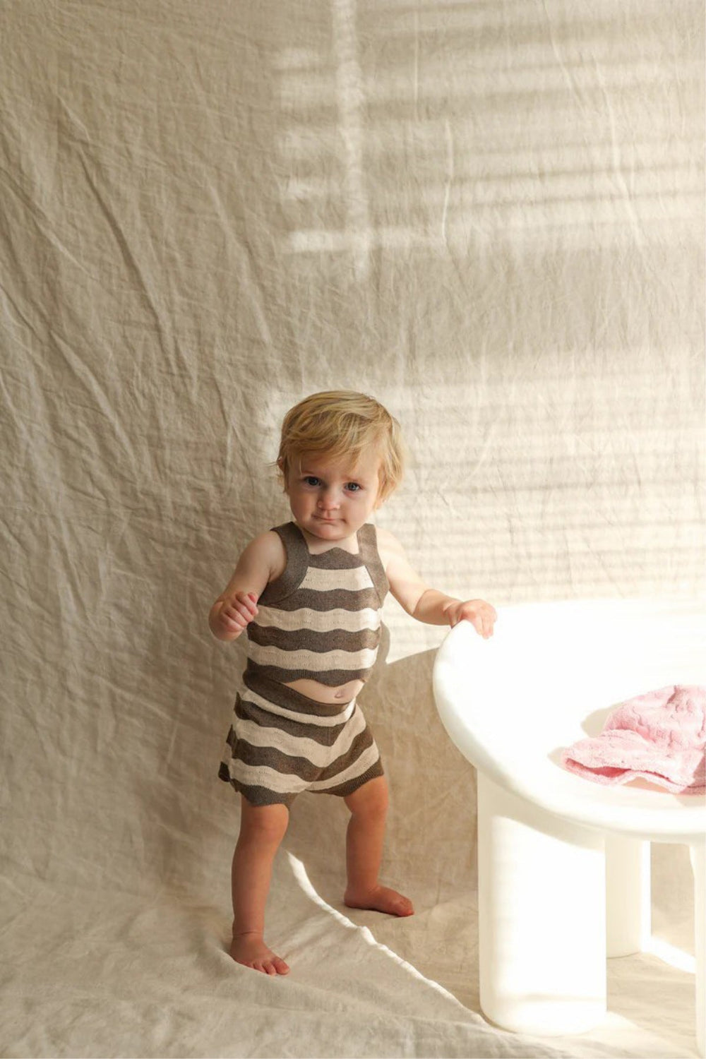 Terra Mini Coco Wave Baby Sommarset – Topp + Shorts – Naturliga Färger – Stickad Bomullsblandning – 0–2 år – Unisex Sommaroutfit
