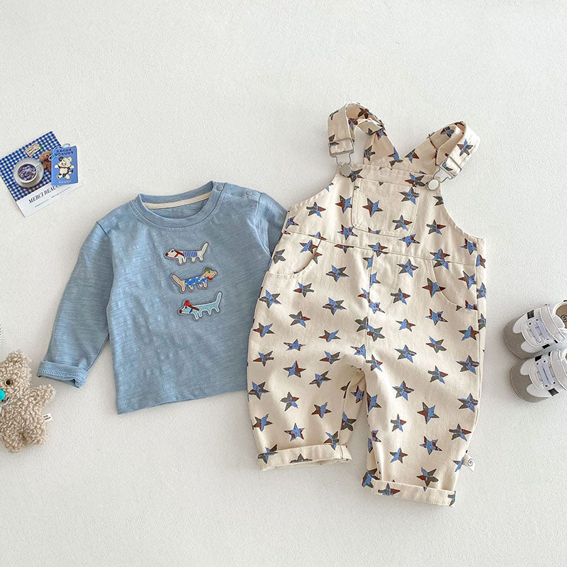 Hängselbyxa med Stjärnor – Stjärnfångare Unisex, Beige/Grön, Bomull, Storlek 0–5 år