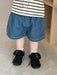 Lunari Breton T-shirt & Denim Shorts Set – Sommarklädset Barn 0–3 år – Ecru/Svart + Blå Shorts – Unisex & Bekväm