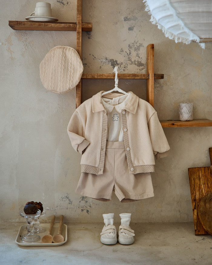 Kofta – Little Chic Unisex, Beige/Blå, Bomull, Storlek 0–3 år