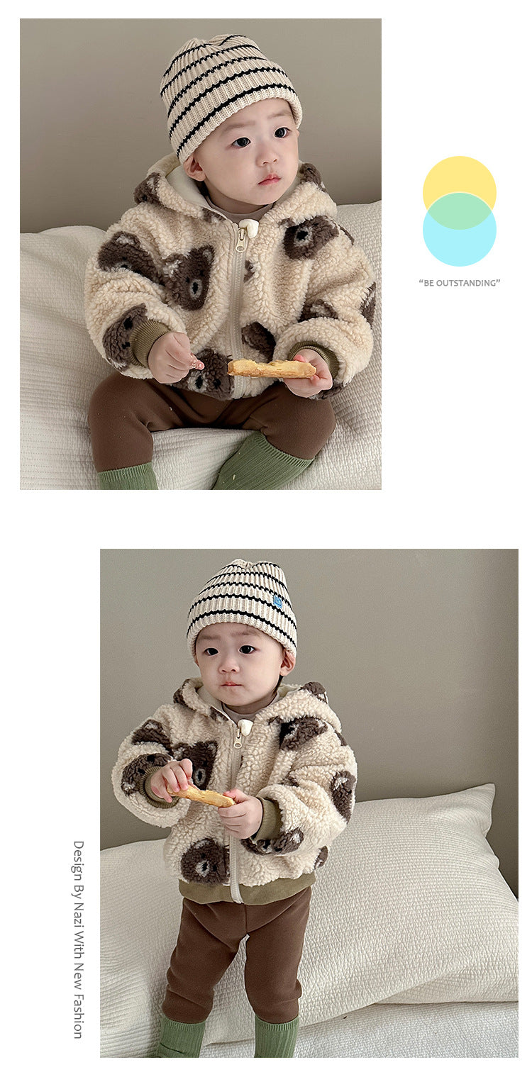 Teddy fleeceväst med öron – Björn Unisex, Beige/Brun, Storlek 0–3 år